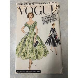 Vintage 1950's Vogue Special Designs Pattern #S-4728 Women's Flare Dress Size 16